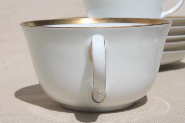 photo of vintage Karlskrona Sweden porcelain cups & saucers, gold wedding band pattern china #4