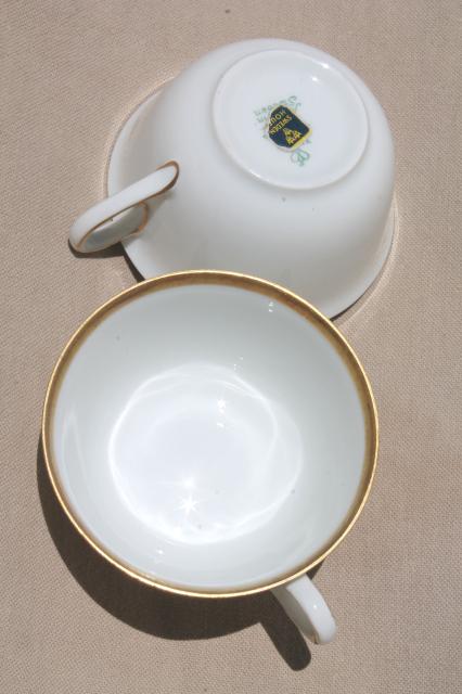 photo of vintage Karlskrona Sweden porcelain cups & saucers, gold wedding band pattern china #5