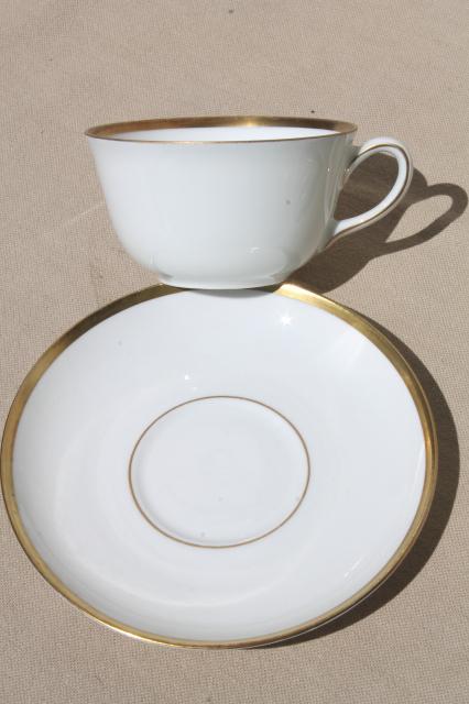 photo of vintage Karlskrona Sweden porcelain cups & saucers, gold wedding band pattern china #6