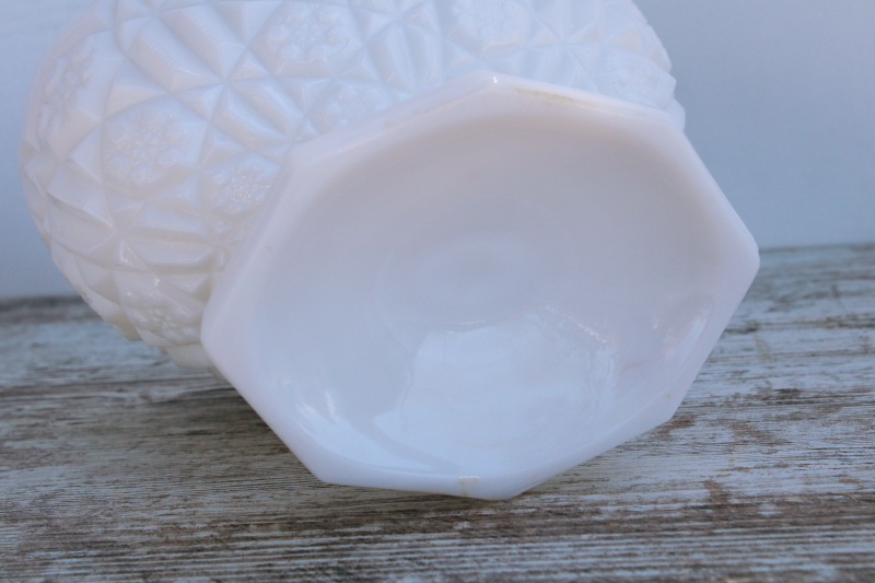 photo of vintage Kemple hobstar pattern milk glass, large compote bowl pressed glass centerpiece #4
