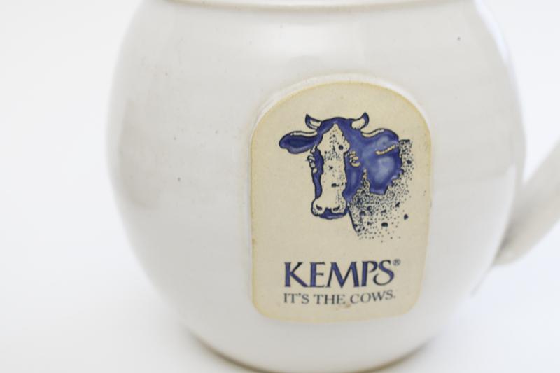 photo of vintage Kemps It's the Cows blue band stoneware pottery milk pitcher jug #2