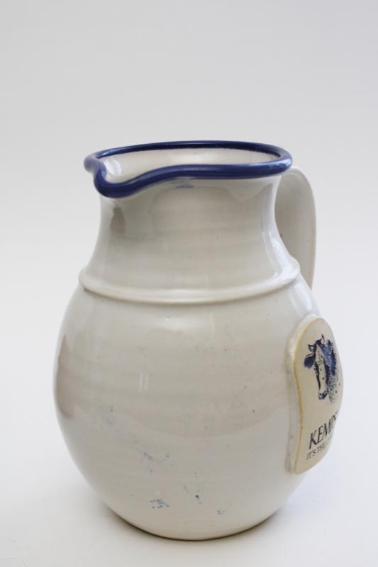 photo of vintage Kemps It's the Cows blue band stoneware pottery milk pitcher jug #7