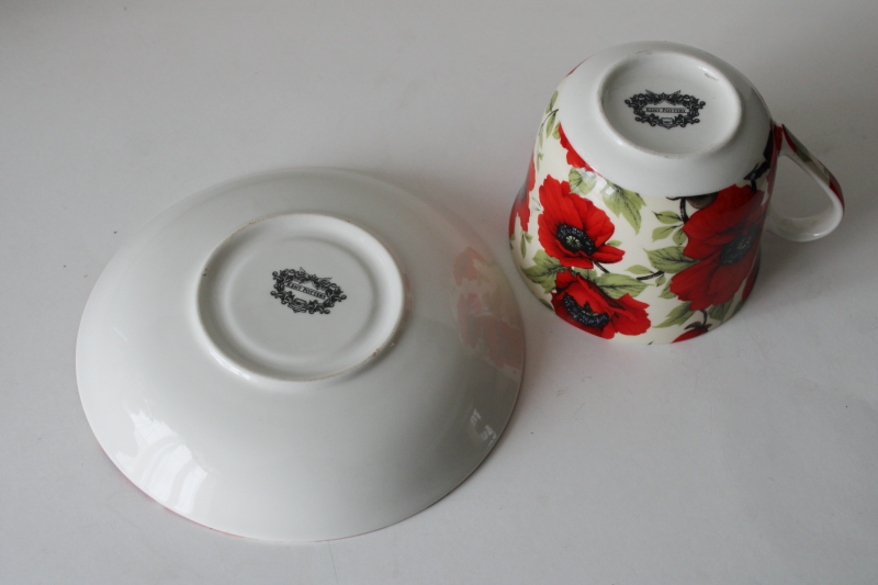 photo of vintage Kent Pottery large tea cup & saucer, red poppies floral china #3