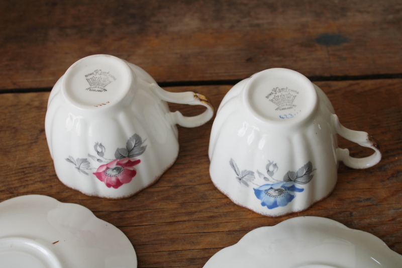 photo of vintage Kent bone china tea cups & saucers wild rose pattern, one pink & one blue  #4