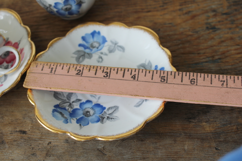 photo of vintage Kent bone china tea cups & saucers wild rose pattern, one pink & one blue  #5