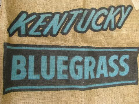 photo of vintage Kentucky Bluegrass seed sack, old farm primitive burlap bag #2