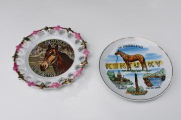 catalog photo of vintage Kentucky souvenir plates w/ horses, Derby race winner Man O War