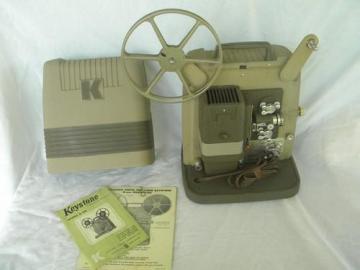 catalog photo of vintage Keystone K-100 8mm movie film projector w/case, mid century deco