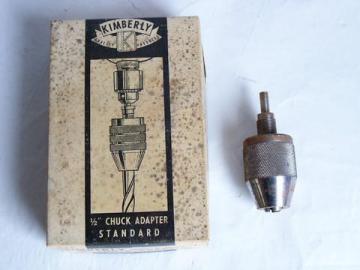 catalog photo of vintage Kimberly 1/4'' or 3/8 inch'' to 1/2'' size drill bit chuck adaptor/original box
