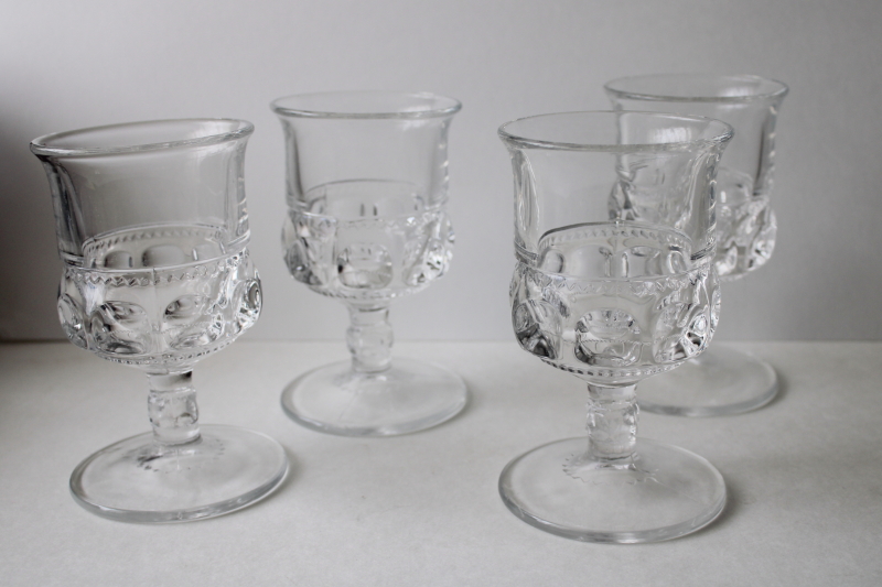 photo of vintage Kings Crown crystal clear pressed glass goblets, chunky water or wine glasses #1