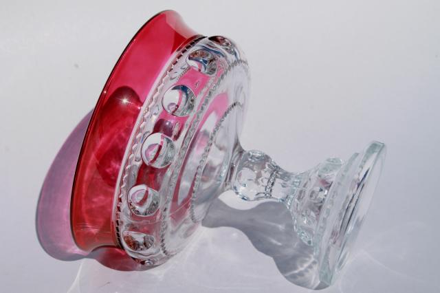 photo of vintage Kings Crown glass compote bowl pedestal dish w/ ruby flash stain color band #3
