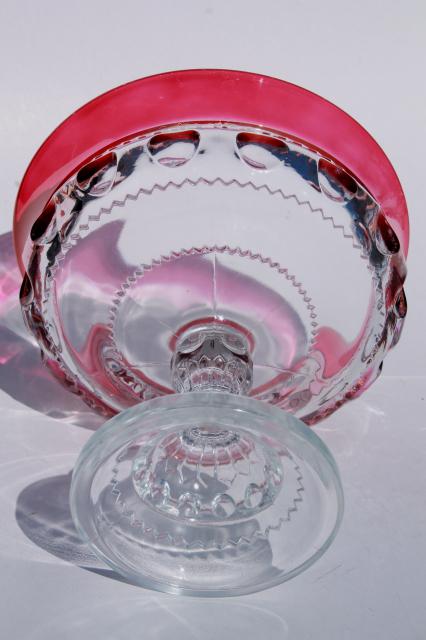 photo of vintage Kings Crown glass compote bowl pedestal dish w/ ruby flash stain color band #4