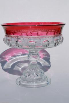 catalog photo of vintage Kings Crown glass compote bowl pedestal dish w/ ruby flash stain color band