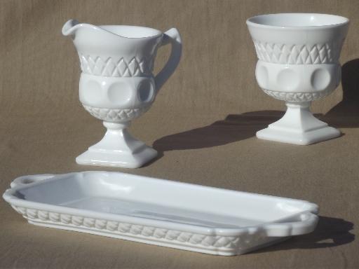 photo of vintage Kings Crown milk glass cream & sugar set w/ tray, King's Crown #1