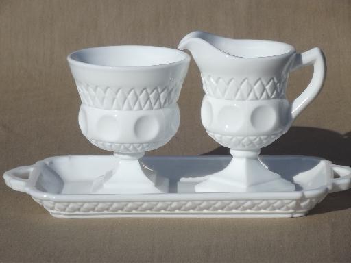 photo of vintage Kings Crown milk glass cream & sugar set w/ tray, King's Crown #2