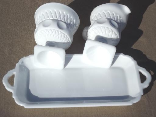 photo of vintage Kings Crown milk glass cream & sugar set w/ tray, King's Crown #7