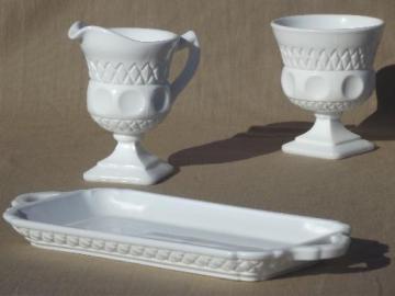 catalog photo of vintage Kings Crown milk glass cream & sugar set w/ tray, King's Crown