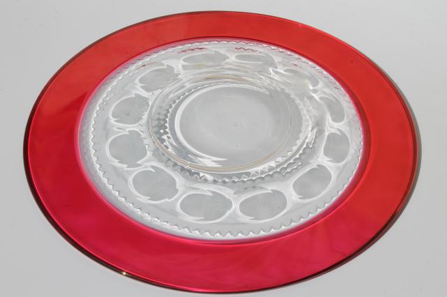 photo of vintage Kings Crown pattern glass cake plate w/ ruby stain border, pretty for Christmas! #3