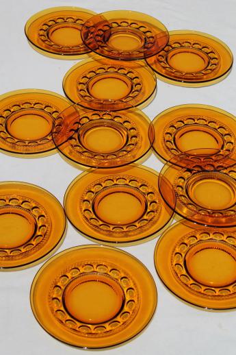 photo of vintage Kings Crown pattern glass dishes, amber glass salad plates set of 12 #1