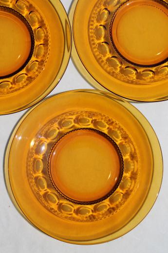 photo of vintage Kings Crown pattern glass dishes, amber glass salad plates set of 12 #3