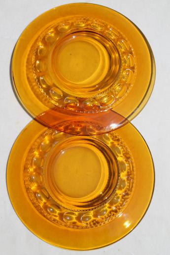 photo of vintage Kings Crown pattern glass dishes, amber glass salad plates set of 12 #4