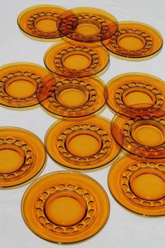 catalog photo of vintage Kings Crown pattern glass dishes, amber glass salad plates set of 12