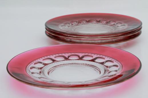 photo of vintage King's Crown ruby flash stained color thumbprint glass luncheon plates #2