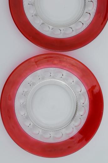 photo of vintage King's Crown ruby flash stained color thumbprint glass luncheon plates #3