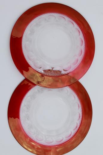 photo of vintage King's Crown ruby flash stained color thumbprint glass luncheon plates #4