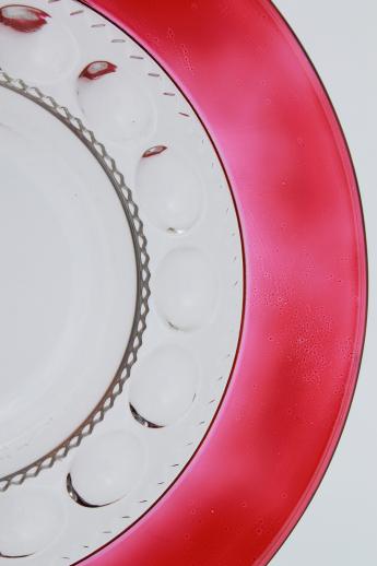 photo of vintage King's Crown ruby flash stained color thumbprint glass luncheon plates #5
