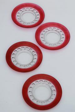 catalog photo of vintage King's Crown ruby flash stained color thumbprint glass luncheon plates