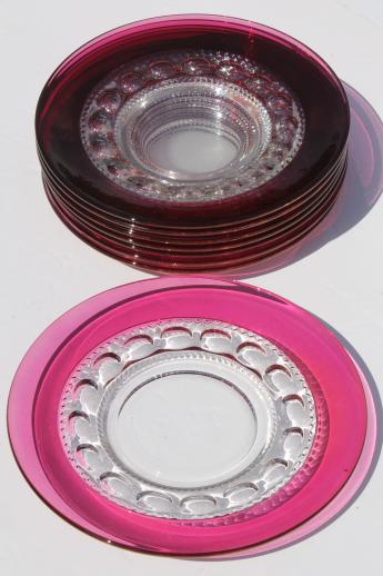 photo of vintage King's Crown ruby flash stained color thumbprint glass luncheon plates #2