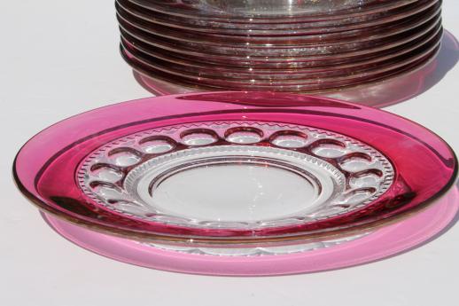 photo of vintage King's Crown ruby flash stained color thumbprint glass luncheon plates #3