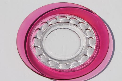 photo of vintage King's Crown ruby flash stained color thumbprint glass luncheon plates #4