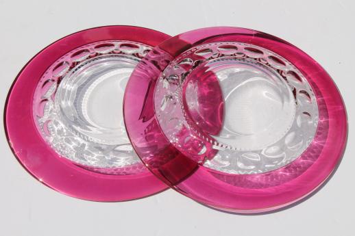 photo of vintage King's Crown ruby flash stained color thumbprint glass luncheon plates #5