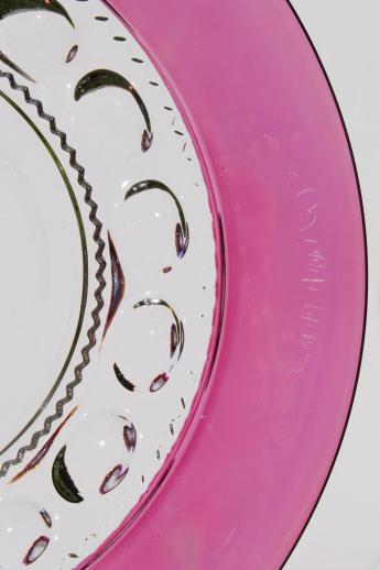 photo of vintage King's Crown ruby flash stained color thumbprint glass luncheon plates #6