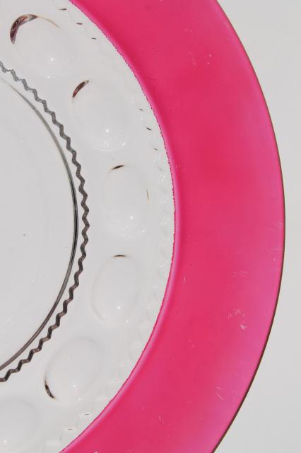 photo of vintage King's Crown ruby flash stained color thumbprint glass luncheon plates #4