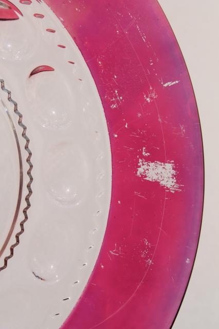 photo of vintage King's Crown ruby flash stained color thumbprint glass luncheon plates #9