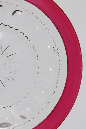 photo of vintage King's Crown ruby flash stained color thumbprint glass plates, Tiffin star #5