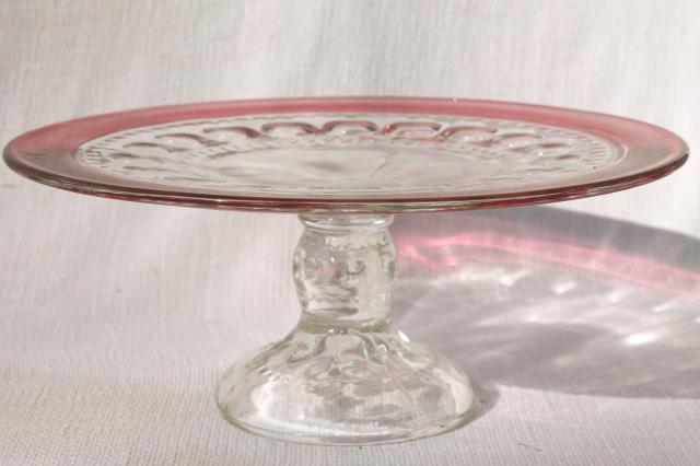 photo of vintage King's Crown ruby flash thumbprint glass cake stand dessert plate #2