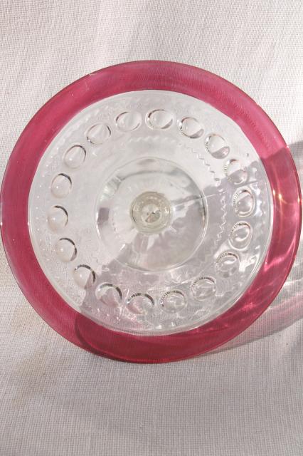 photo of vintage King's Crown ruby flash thumbprint glass cake stand dessert plate #3