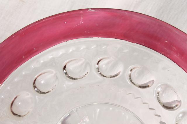 photo of vintage King's Crown ruby flash thumbprint glass cake stand dessert plate #4