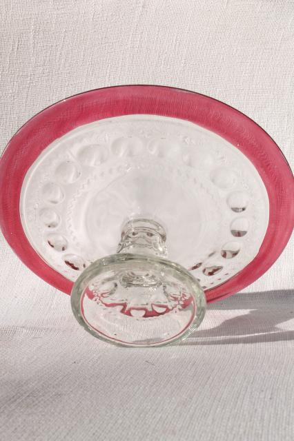 photo of vintage King's Crown ruby flash thumbprint glass cake stand dessert plate #8