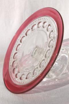 catalog photo of vintage King's Crown ruby flash thumbprint glass cake stand dessert plate