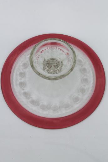 photo of vintage King's Crown ruby flash thumbprint glass cake stand dessert plate #7