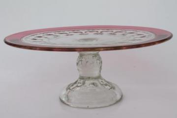 catalog photo of vintage King's Crown ruby flash thumbprint glass cake stand dessert plate