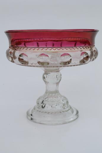 photo of vintage King's Crown ruby flash thumbprint glass compote pedestal fruit bowl #1