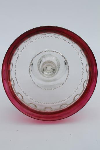 photo of vintage King's Crown ruby flash thumbprint glass compote pedestal fruit bowl #2