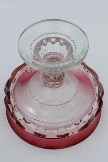 photo of vintage King's Crown ruby flash thumbprint glass compote pedestal fruit bowl #5