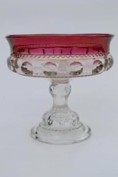 catalog photo of vintage King's Crown ruby flash thumbprint glass compote pedestal fruit bowl